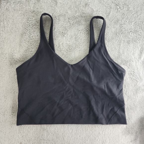 Lululemon Top Womens 10 Black Align Tank Crop Tight Fit Shelf Bra Workout Yoga - Picture 1 of 9